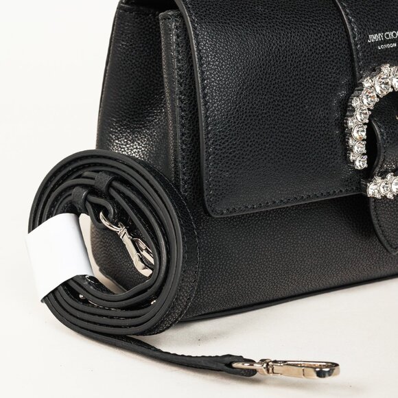 Jimmy Choo Cheri Black Soft Grainy Leather Crystal-Buckle Top Handle Bag - Picture 6 of 14